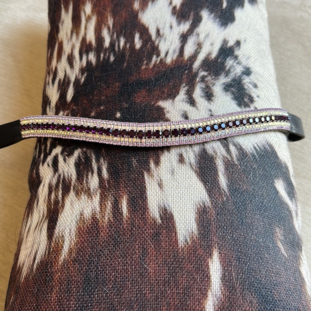 Cob size purple/lilac rhinestone brow band for English horse bridles